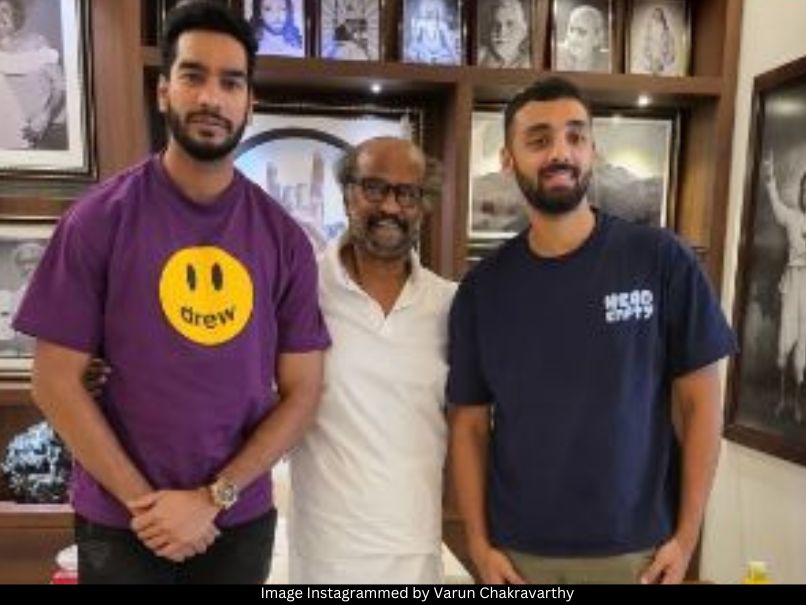 Venkatesh Iyer, Rajinikanth and Varun Chakravarthy 