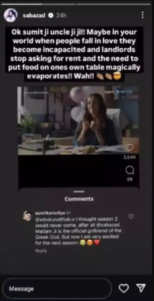 Saba Azad Instagram Story