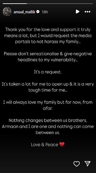 Amaal Malik Instagram Story