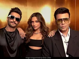 Ranveer Singh, Deepika Padukone and Karan Johar 