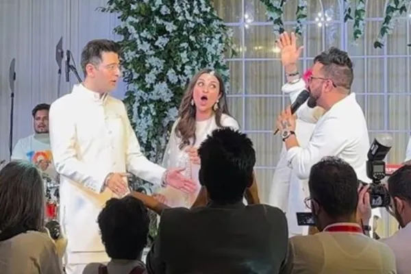 Mika Singh, Parineeti Chopra and Raghav Chadha 